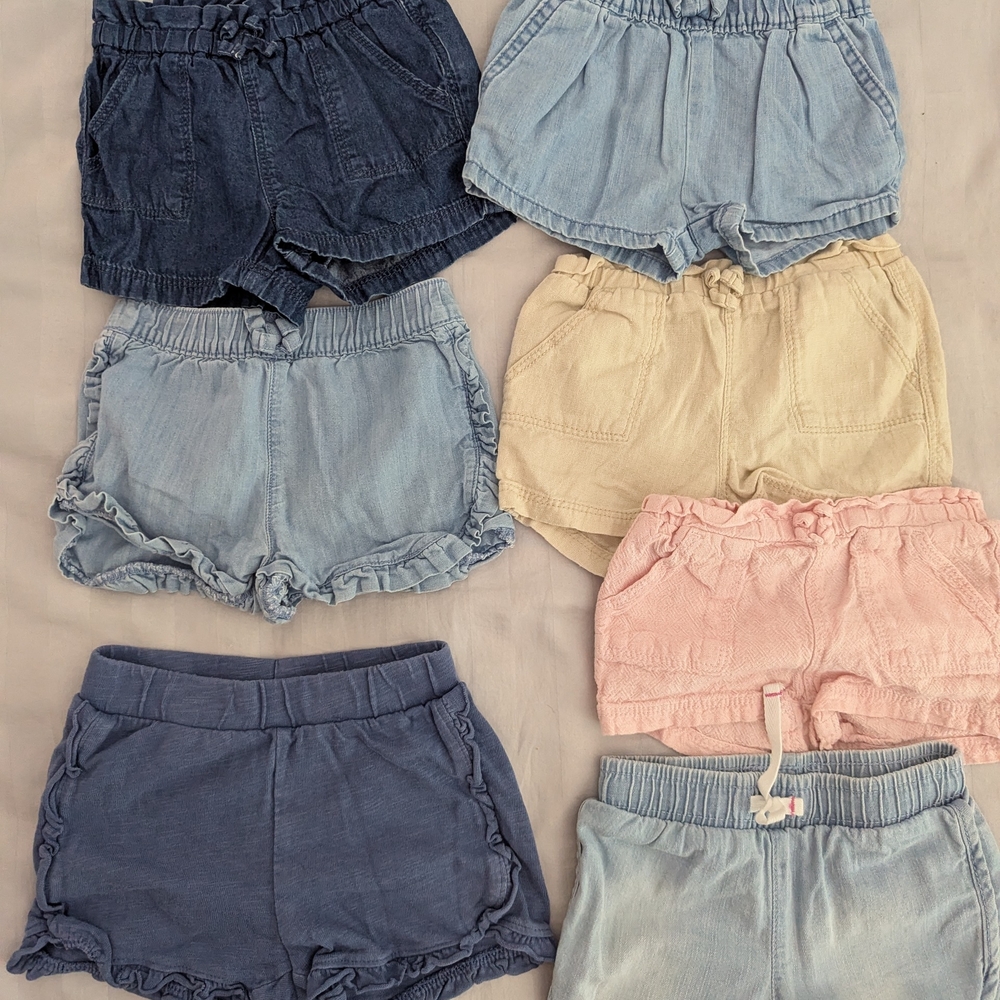 H&M Girls' Denim & Cotton Short Set - Light Blue, Dark Blue, Cream, Pink